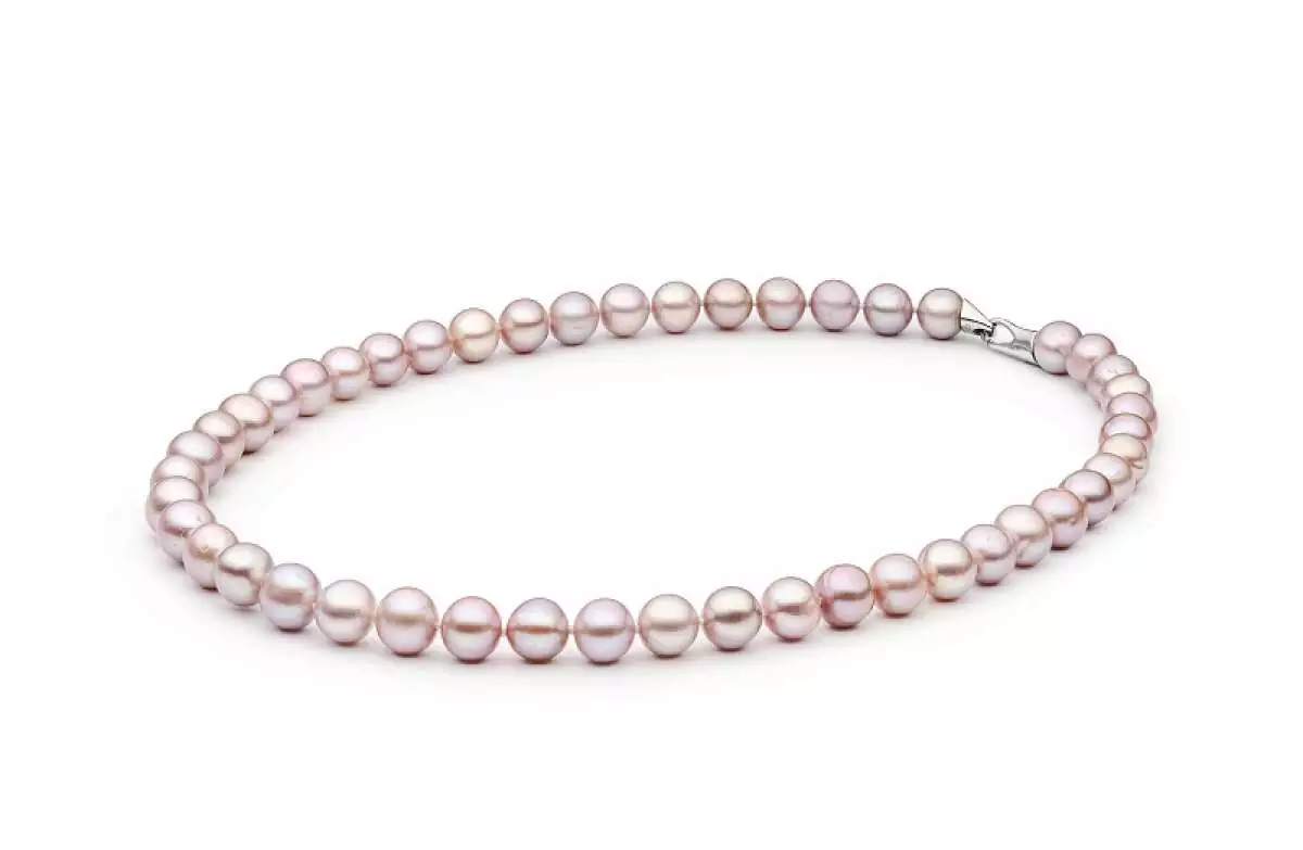 Elegante Perlenkette lavendel rund 10-11 mm, 50 cm, Designverschluss 925er Silber, Gaura Pearls, Estland